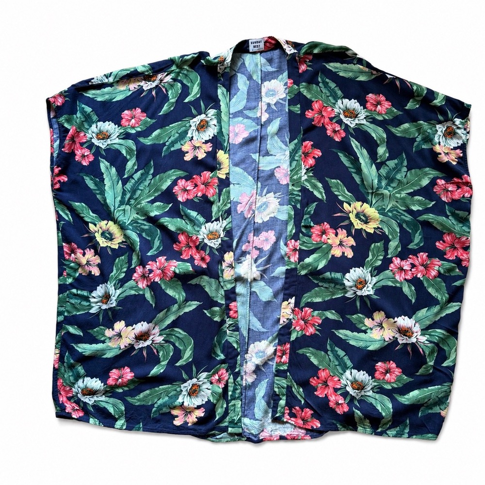 Sunday Best Aritzia Tropical Floral Aitken Kimono Cardigan Navy Blue XXS/XS - Picture 4 of 8